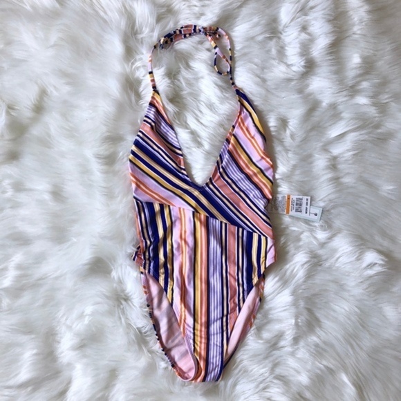 The Bikini Lab Stripe Plunge 1 Piece Swimsuit NWT New Bathing Suit - Picture 3 of 4